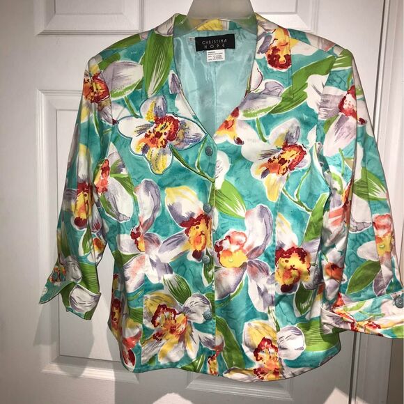 christina hope Jackets & Blazers - Vintage Christina Hope Tropical Beaded Floral Crop Sleeve Blazer Jacket  Large